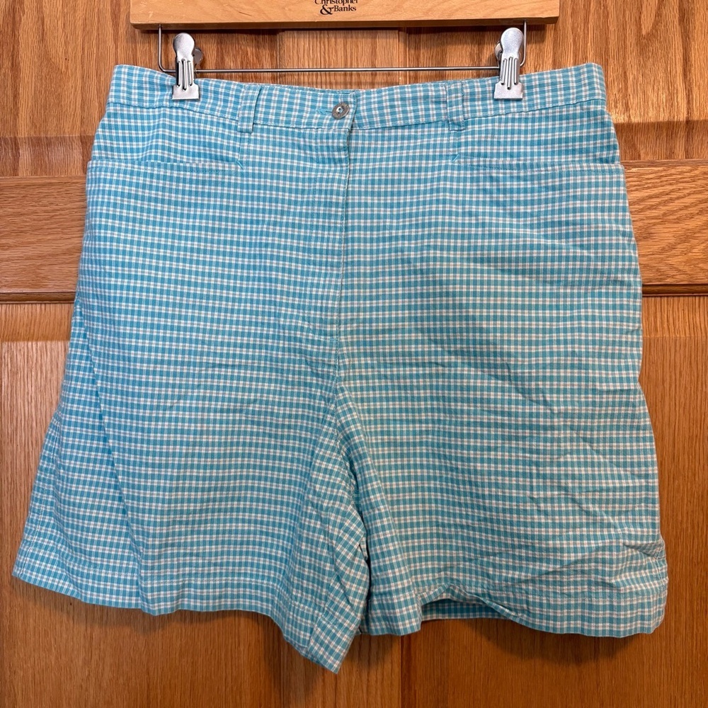 Vintage Lizsport by Liz Claiborne Shorts Teal White Plaid Gingham Women’s 16 W32